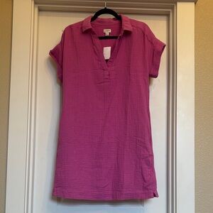 JCREW Crinkle Cotton Gauze beach dress in Vibrant Pink (NWT)